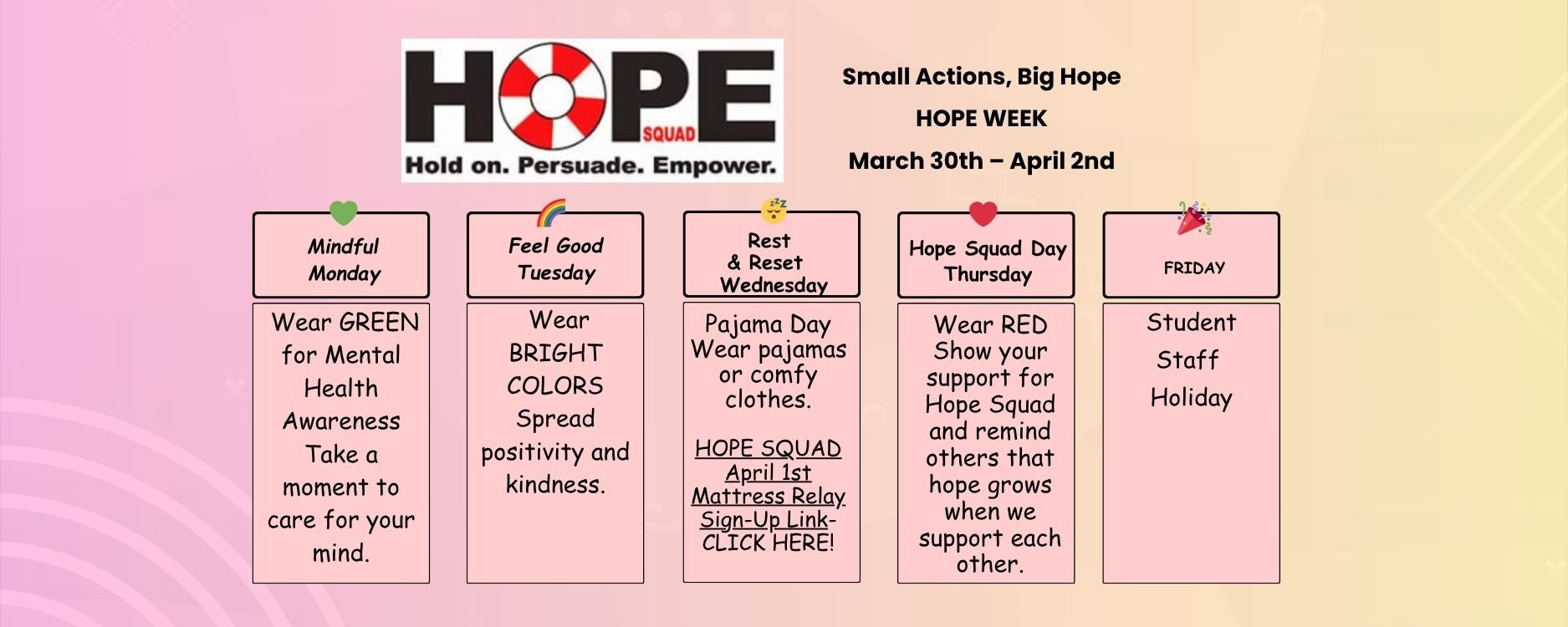 HOPE WEEK March 30– April 2