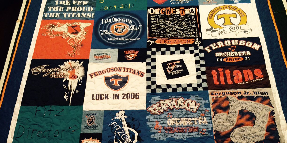 Quilt made of Ferguson orchestra t-shirts