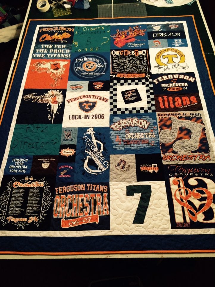 Quilt made of Ferguson orchestra t-shirts