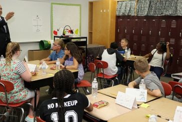 Dr. Cvazos visits students on the first day of school