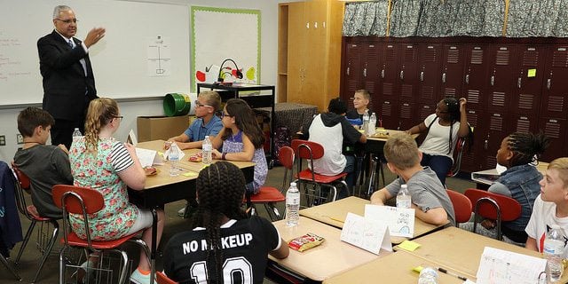 Dr. Cvazos visits students on the first day of school