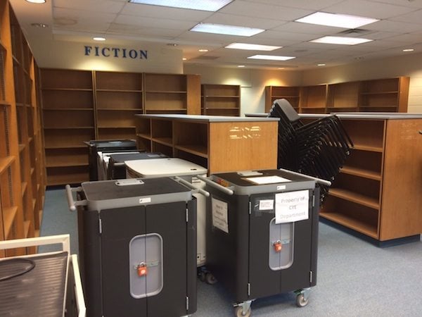 Empty shelves in the Hutcheson library