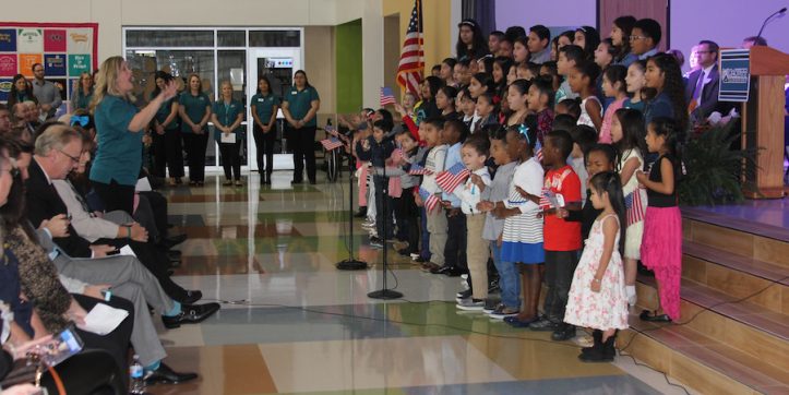 Students sing at the McNutt Elementary dedication ceremony