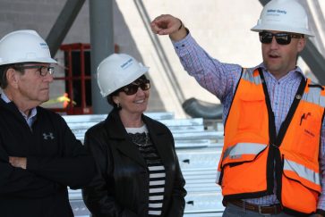 Peaches visit the construction site of the school that will bear their name