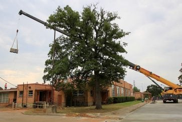 Crane "flys" new RTU to the roof of South Davis Elementary