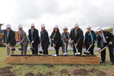 AISD Board and superintendent join architect and contractor in turning dirt for the groundbreaking of the future AISD Fine Arts Center and Athletics Complex