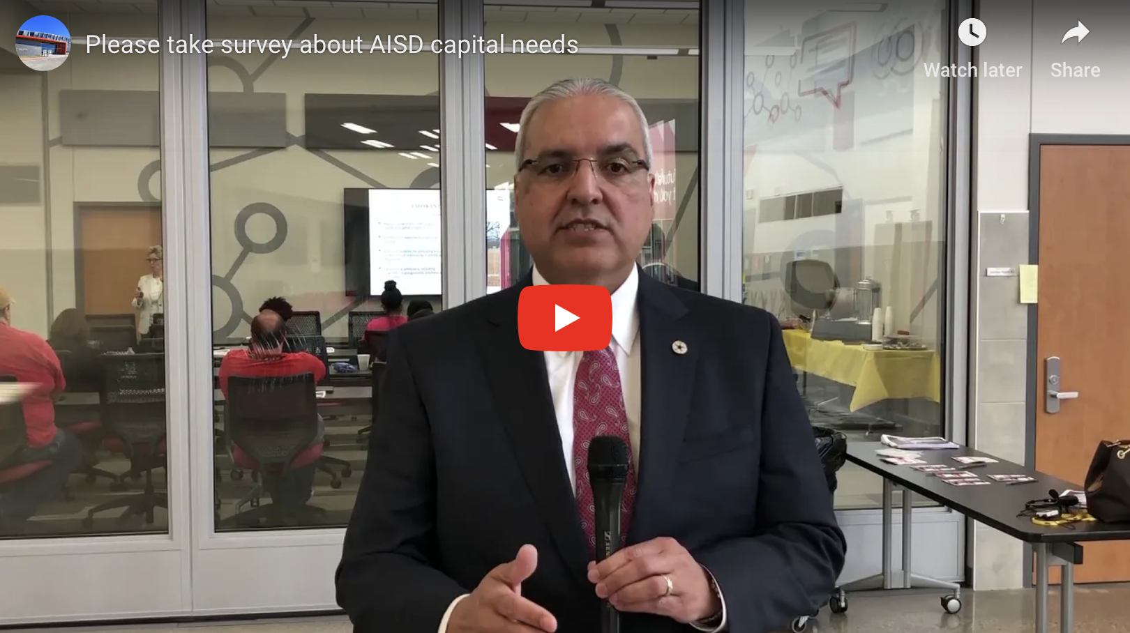 Screenshot of video of Dr. Cavazos asking community to take a survey