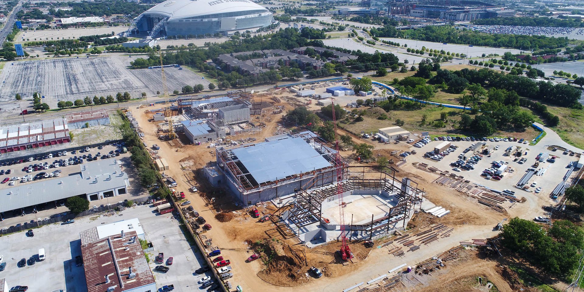 Aerial photo of the future AISD Fine Arts Center and Athletics Complex