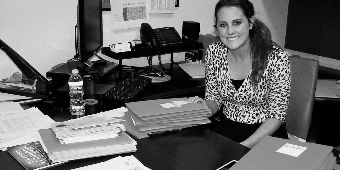 Student working at a desk in the Rangers' team offices.