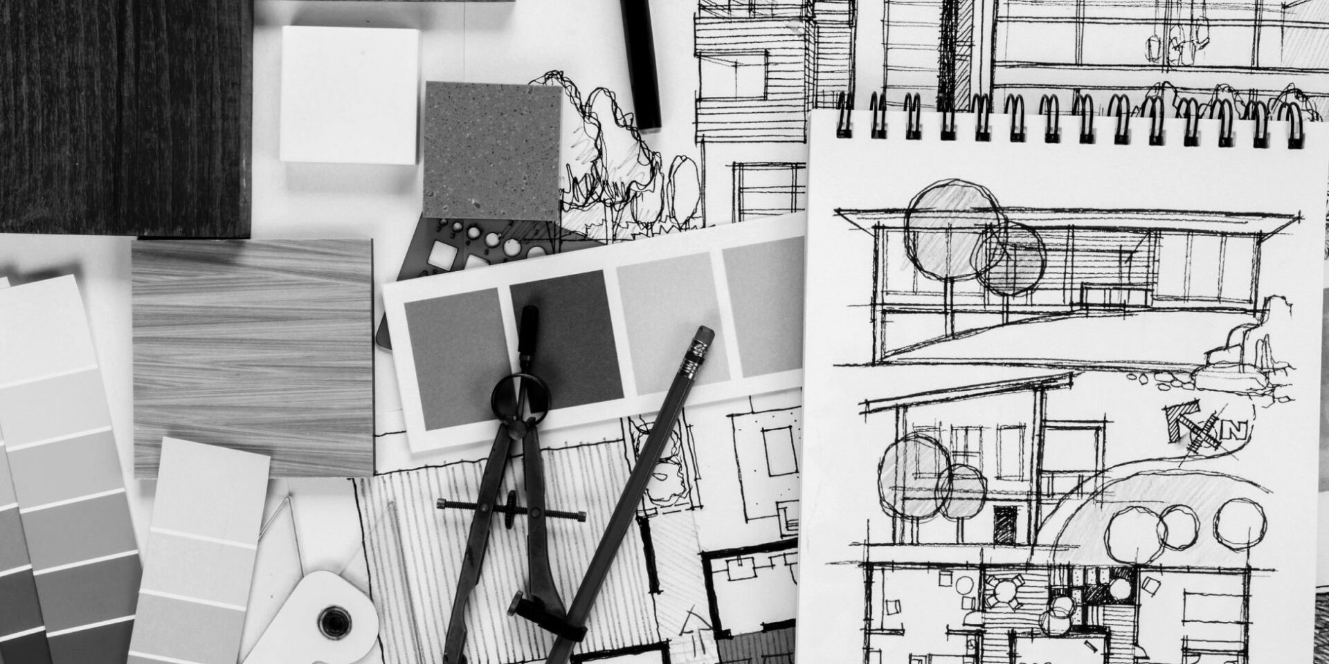 Top view of architect and interior designer working as home decoration and renovation concept