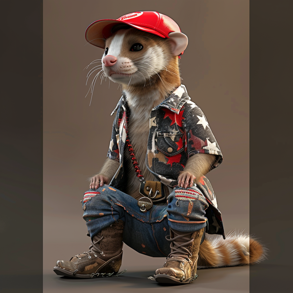 tzwb 43267 3d animated style brown ferret with a white red gray 9b284d90 7a53 452c 8022 35f1509d5634