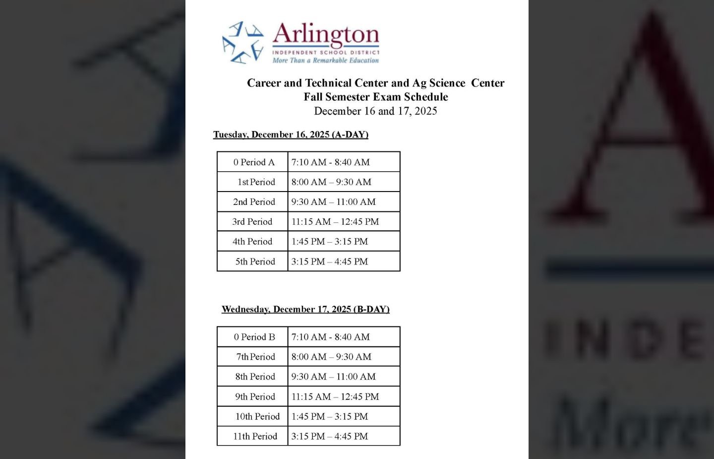 ctc exam schedule