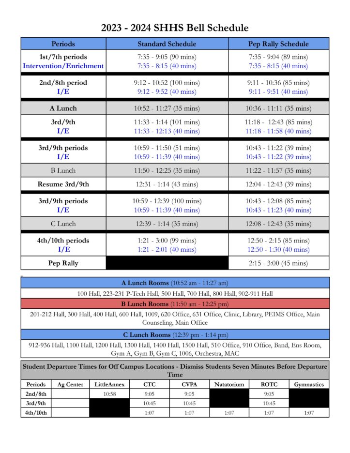 Bell Schedule - Sam Houston High School