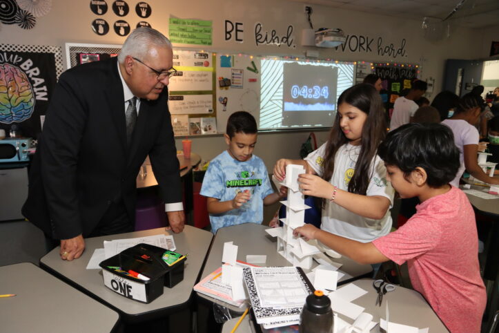 Dr. Cavazos visits 4th grade class at Pearcy STEM Academy on the super first day of school