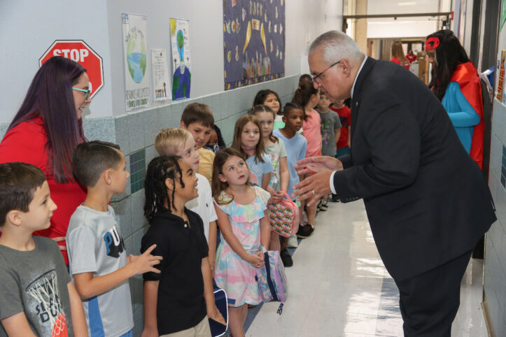 Dr. Cavazos visits with Ditto students on the super first day