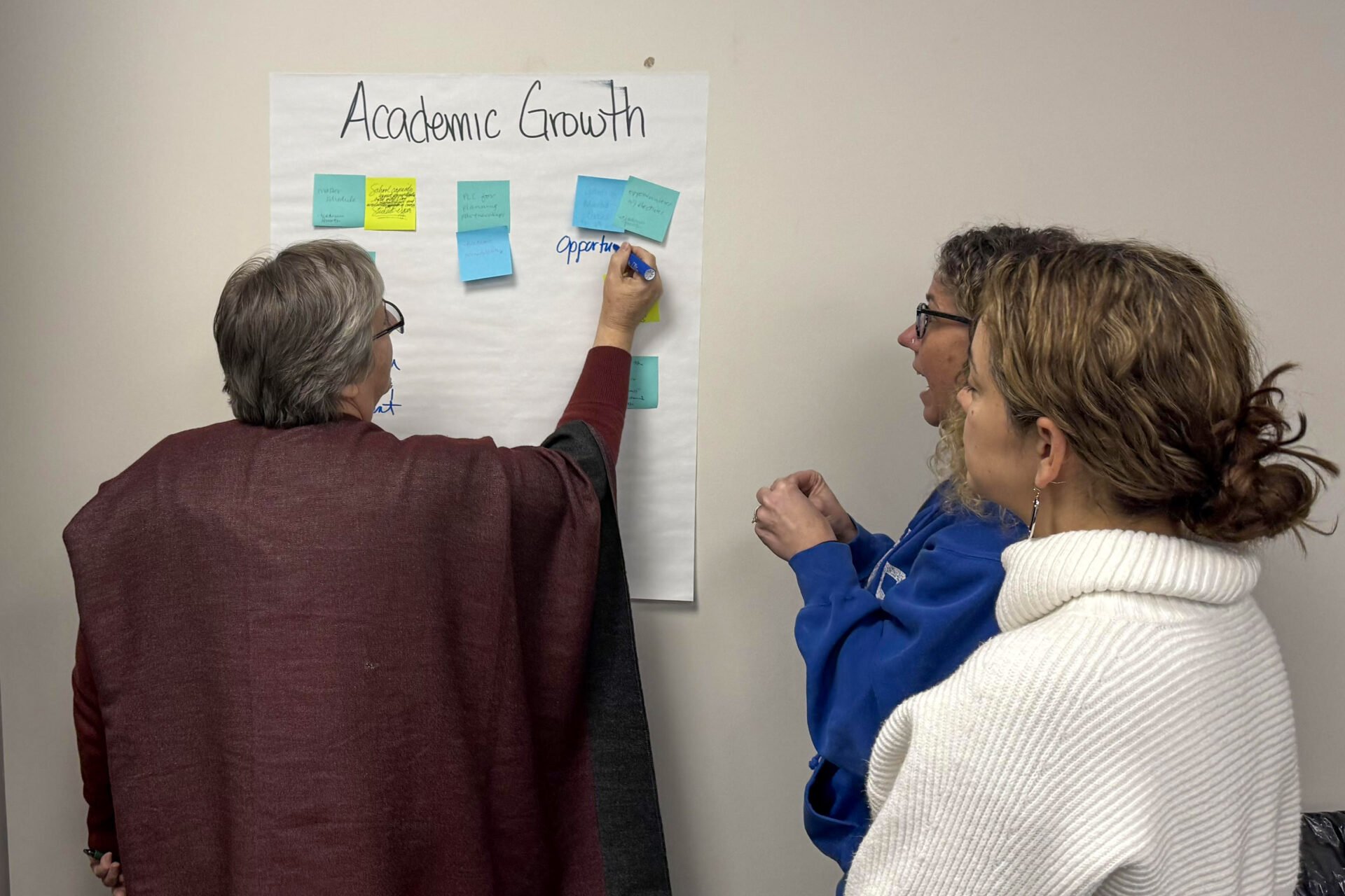 department representatives organizing thoughts on chart paper