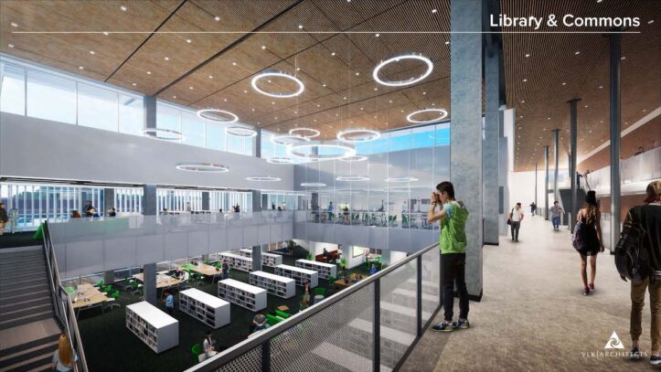 Rendering of Arlington High School's future library and commons