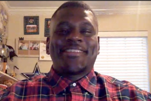 Former NFL lineman Byron Bell speaks to Seguin High School students during Black History Month