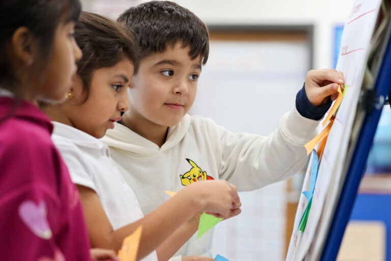 Three Crow Leadership Academy students creating a calendar