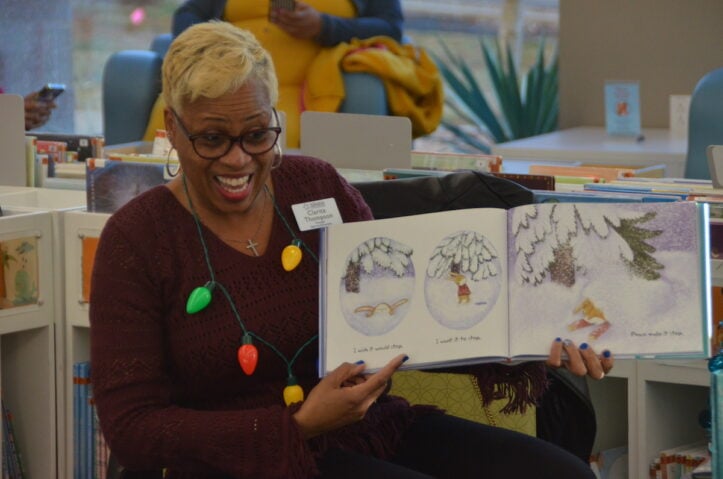 elementary principals read holiday books at Downtown Library