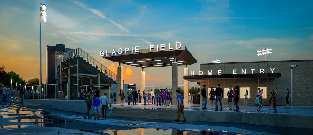 Glaspie Field at night after rain