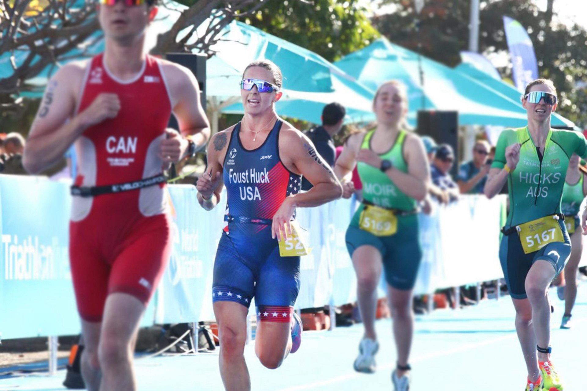 Amanda Huck, short Elementary instructional coach, races at World Triathlon in Australia