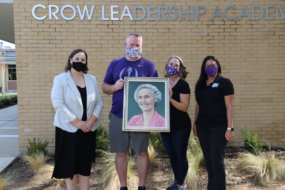 Crow Leadership Academy's namesake's granddaughter visits the school