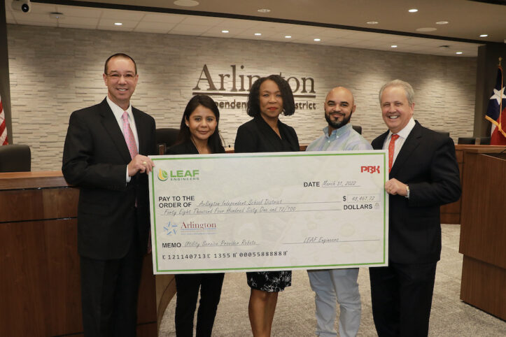 Oncor rebate presented to Arlington ISD for energy-efficient renovations at Administration Building