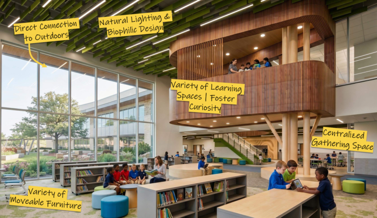 Future South Davis Elementary library rendering from the schematic design