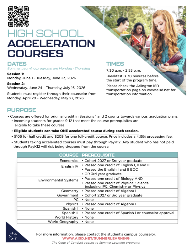 View an accessible version of the High School Acceleration Courses by following this link.