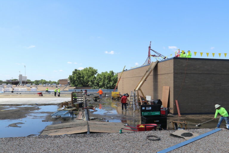 Work on the roof at Sam Houston High School