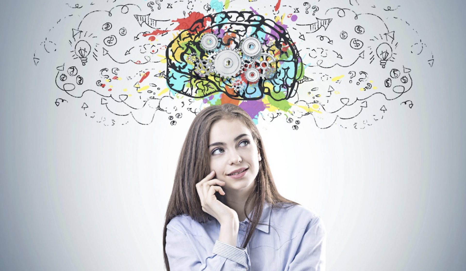 Woman with Illustration of Brain over her head